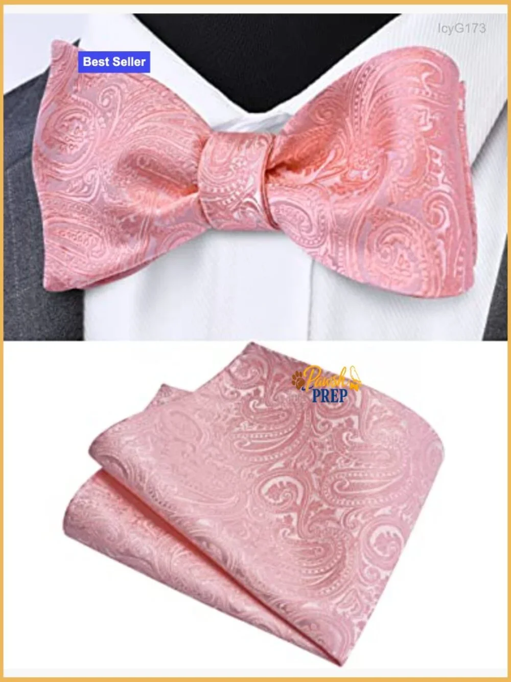 Self-Tie Bow Tie and Pocket Square Set, Silk Blend, Adjustable, Formal Wear